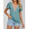 Applique Loose Short Sleeves V-Neck T-Shirts Tops