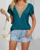 Applique Loose Short Sleeves V-Neck T-Shirts Tops