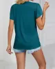 Applique Loose Short Sleeves V-Neck T-Shirts Tops