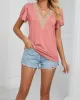 Applique Loose Short Sleeves V-Neck T-Shirts Tops