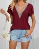 Applique Loose Short Sleeves V-Neck T-Shirts Tops