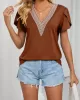 Applique Loose Short Sleeves V-Neck T-Shirts Tops