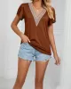 Applique Loose Short Sleeves V-Neck T-Shirts Tops