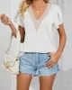 Applique Loose Short Sleeves V-Neck T-Shirts Tops