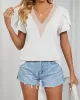 Applique Loose Short Sleeves V-Neck T-Shirts Tops