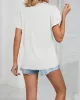 Applique Loose Short Sleeves V-Neck T-Shirts Tops