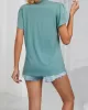 Applique Loose Short Sleeves V-Neck T-Shirts Tops