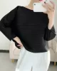 Casual Loose Three-Quarter Sleeves Pleated Solid Color Round-Neck T-Shirts Tops