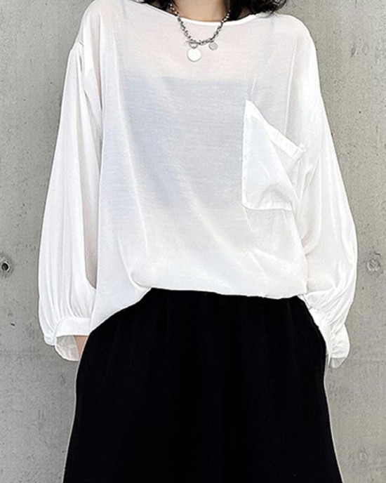 High-Low  Sleeves  See-Through Solid Color Round-Neck T-Shirts Tops