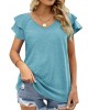 Falbala Solid Color Split-Joint Loose Short Sleeves V-Neck T-Shirts