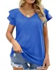 Falbala Solid Color Split-Joint Loose Short Sleeves V-Neck T-Shirts