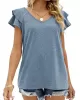 Falbala Solid Color Split-Joint Loose Short Sleeves V-Neck T-Shirts