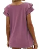 Falbala Solid Color Split-Joint Loose Short Sleeves V-Neck T-Shirts