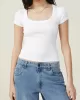 Solid Color Short Sleeves Skinny Square-neck T-Shirts Tops