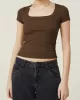 Solid Color Short Sleeves Skinny Square-neck T-Shirts Tops