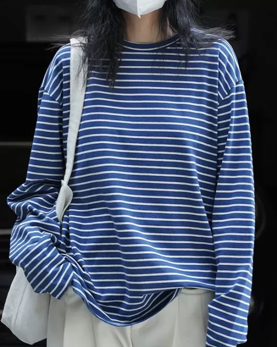 Striped Long Sleeves Round-neck T-Shirts Tops