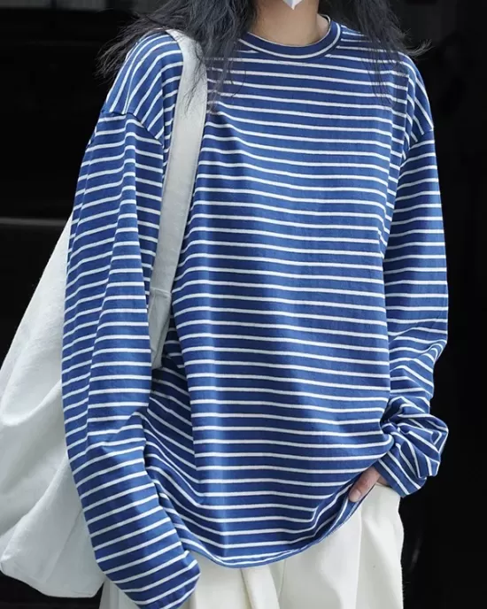 Striped Long Sleeves Round-neck T-Shirts Tops