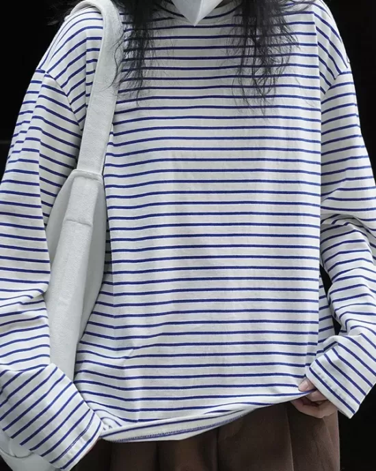 Striped Long Sleeves Round-neck T-Shirts Tops