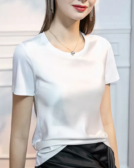 Solid Color Short Sleeves Round-neck T-Shirts Tops