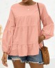 Casual Long Sleeves Puff Sleeves Solid Color Round-Neck T-Shirts Tops