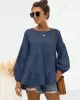 Casual Long Sleeves Puff Sleeves Solid Color Round-Neck T-Shirts Tops