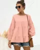 Casual Long Sleeves Puff Sleeves Solid Color Round-Neck T-Shirts Tops