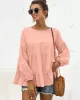 Casual Long Sleeves Puff Sleeves Solid Color Round-Neck T-Shirts Tops