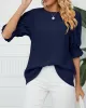 Pleated Solid Color Loose Puff Sleeves Round-Neck T-Shirts Tops