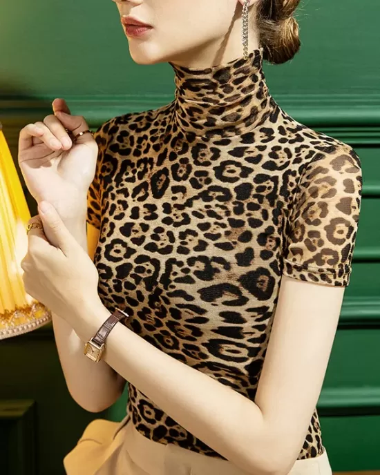 Urban Skinny Leopard High-Neck T-Shirts Tops