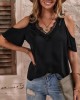 Lacy Solid Color Loose Cold shoulder T-Shirts Tops