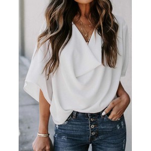 Original Irregular Casual Solid Color Pleated T-Shirt Top