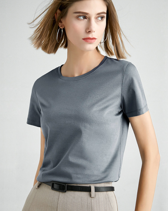 Simple Loose Short Sleeves Solid Color Round-Neck T-Shirts Tops