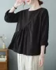 Casual Loose Long Sleeves Solid Color Round-Neck T-Shirts Tops