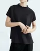 Casual Short Sleeves Loose Solid Color Stand Collar T-Shirts Tops