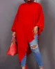 Loose See-Through Long Sleeves Asymmetric Solid Color High-Neck T-Shirts Tops