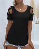 Original Creation Short Sleeves Hollow Solid Color Round-Neck T-Shirts Tops