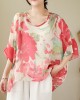 Floral Printed Loose Short Sleeves Round-neck T-shirts