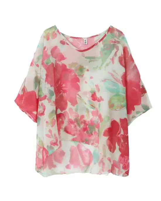 Floral Printed Loose Short Sleeves Round-neck T-shirts