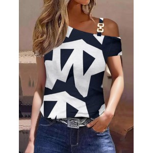 Printed One-shoulder T-Shirts Tops