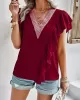 Applique Split-Joint Loose Short Sleeves V-Neck T-Shirts Tops