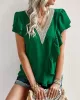 Applique Split-Joint Loose Short Sleeves V-Neck T-Shirts Tops