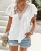 Applique Split-Joint Loose Short Sleeves V-Neck T-Shirts Tops