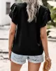 Applique Split-Joint Loose Short Sleeves V-Neck T-Shirts Tops