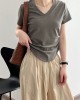 Solid Color Irregular clipping Short Sleeves V-neck T-Shirts Tops