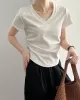 Solid Color Irregular clipping Short Sleeves V-neck T-Shirts Tops