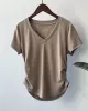 Solid Color Irregular clipping Short Sleeves V-neck T-Shirts Tops