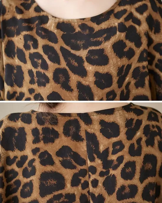 Leopard Batwing Sleeves Loose Round-Neck T-Shirts Tops