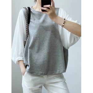 Split-Joint False Two Loose Round-neck T-Shirts Tops