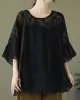 Falbala Pleated See-Through Split-Joint Loose Short Sleeves Round-Neck T-Shirts