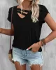 Solid Color Loose Short Sleeves V-neck T-Shirts Tops